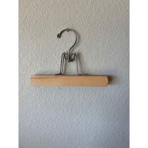 Vintage Wood Pants Skirt Hanger Natural‎ Beechwood Metal Clamp Grip 9.5 Inch